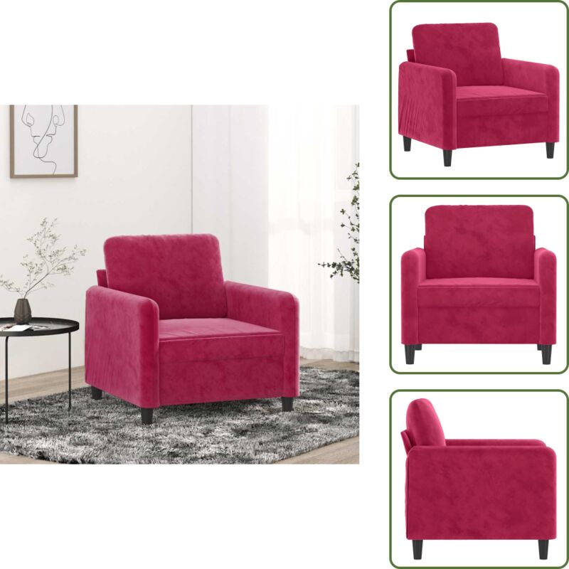 Fauteuil Rouge bordeaux 60 cm Velours - Fauteuil Rouge - Canapé Velours - Meuble Salon - Chaise Relaxante - Décoration Intérieur