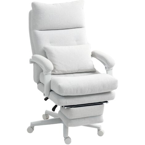 Fauteuil roulant à roulettes, aspect lin, réglable en hauteur, inclinable à 160°, repose-pieds, blanc crème