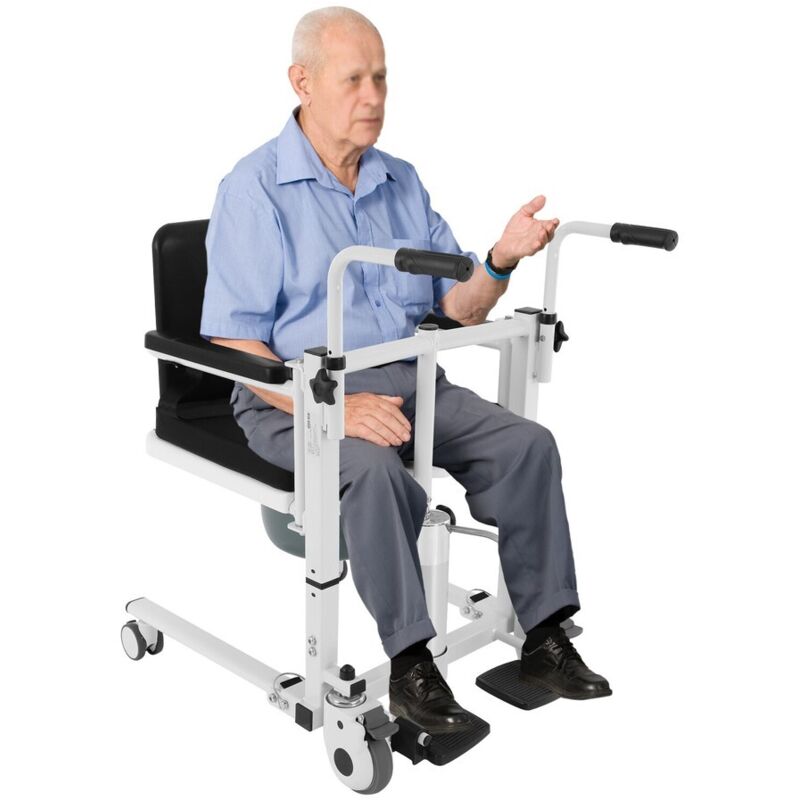 Fauteuil roulant de transfert hydraulique avec siège divisé à 180° et pot de chambre