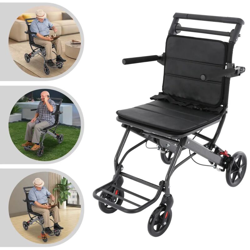 Fauteuil roulant de transport pliable avec sac de rangement, fauteuil roulant de voyage portable pour adultes et personnes âgées supportant jusqu'à