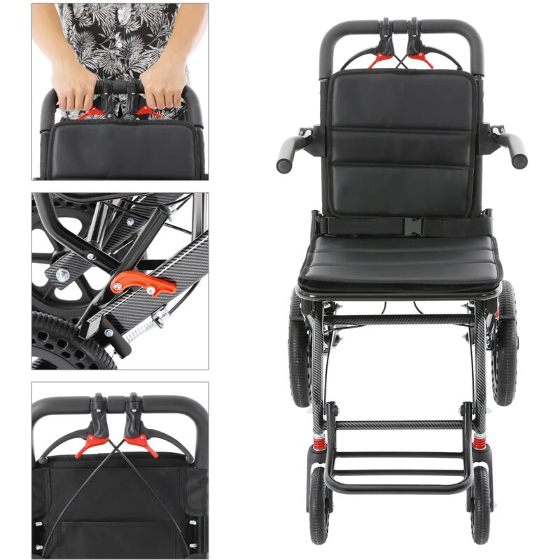 Fauteuil roulant de voyage super léger, fauteuils roulants de transport pliables pour adultes et personnes âgées supportant 220 lb, fauteuil roulant