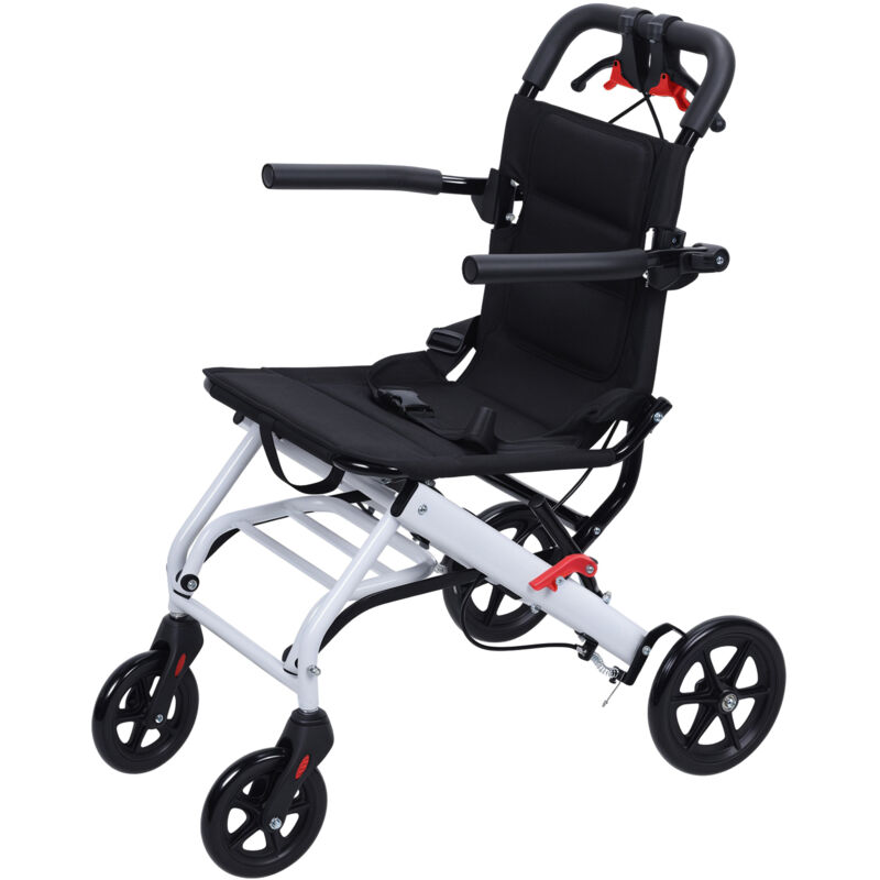 Fauteuil roulant pliable, fauteuil de mobilité pour personnes âgées, roues avant rotatives à 360 degrés et poignées de frein, capacité de charge de