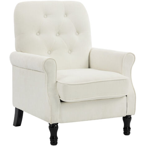 Fauteuil salon 1 place, assise épaisse rembourrée, coussin à ressorts, tissu lin, 69x75x90cm, crème
