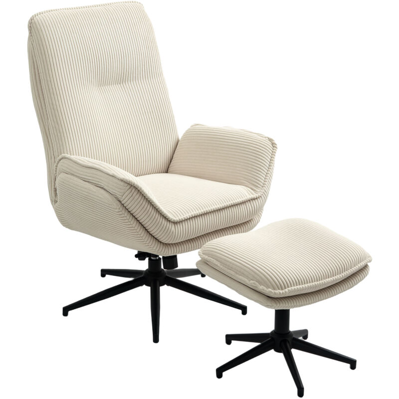 Fauteuil salon avec repose-pieds - HOMCOM - dossier inclinable, assise rembourrée - velours côtelé - 72 x 83 x 107 cm - beige