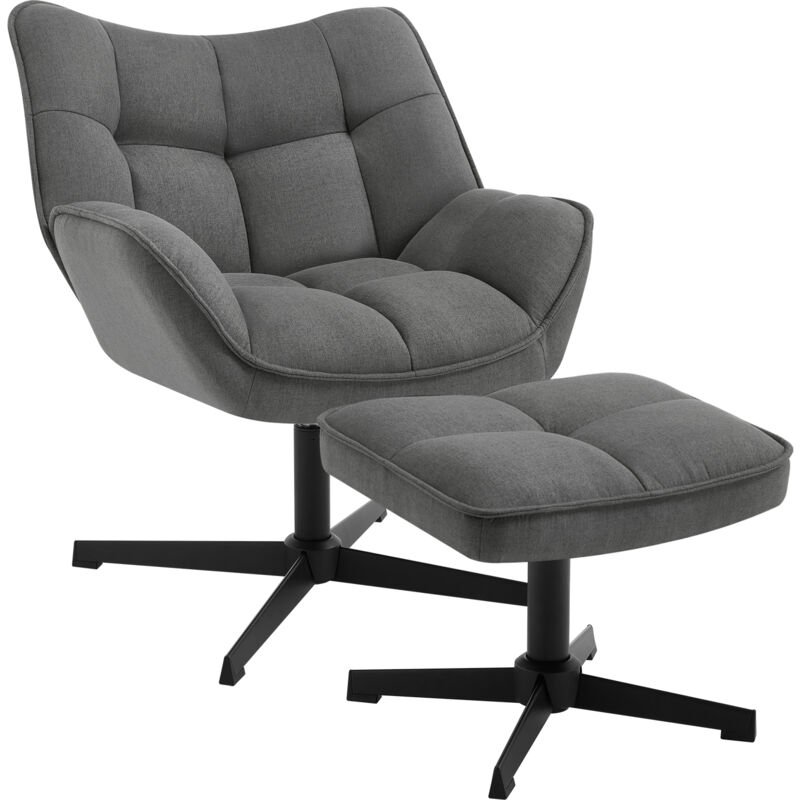 Fauteuil Salon avec Repose-Pieds Woltu Fauteuil Relax, Tissu en Lin, Assise Rembourrée et Large, Cadre en Métal, Gris Foncé