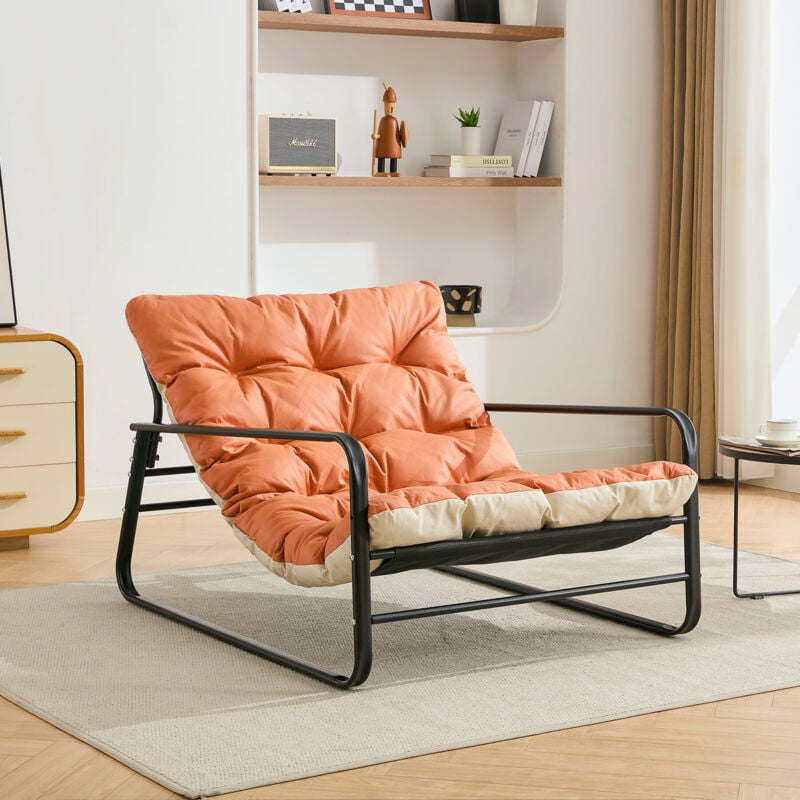 Homemiyn - Fauteuil Salon Chaise Longue de Jardin avec Coussin Réversible Chaise rembourrée en Acier Chaise Longue de Loisirs Orange + Beige
