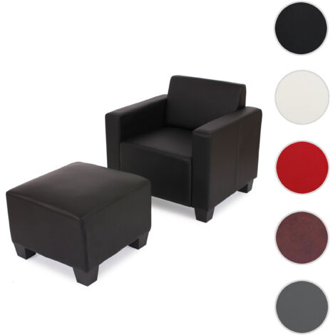 Fauteuil salon/lounge Lyon avec pouf, simili-cuir, rouge