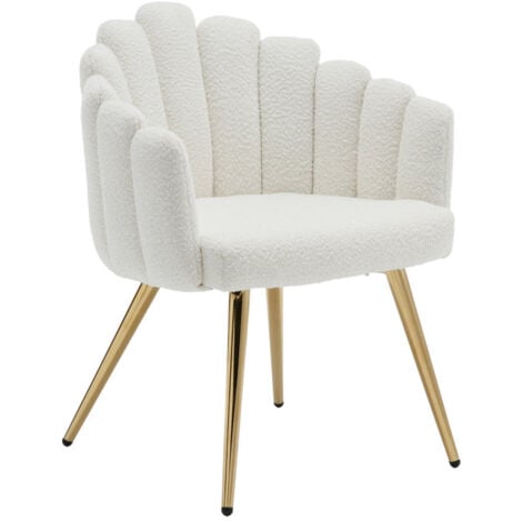 Fauteuil Salon Moderne Fauteuil avec Pied Doré Fauteul Salon Rembourré Fauteuil Coiffeuse pour Salon, Fausse Fourrure, Blanc