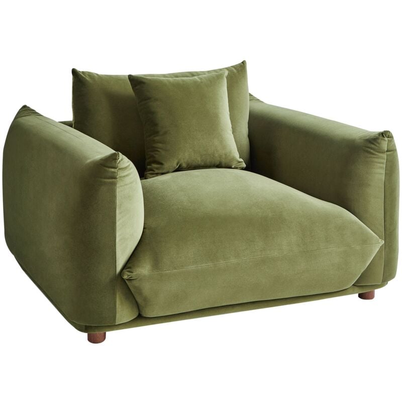 Beliani - Fauteuil Salon Pieds en Bois Rembourré Velours Vert Luvos