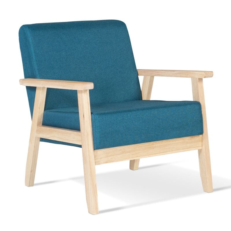 Fauteuil scandinave anders en tissu bleu canard