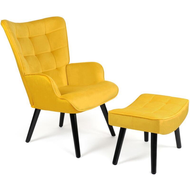 Fauteuil scandinave ania avec repose pieds velours jaune