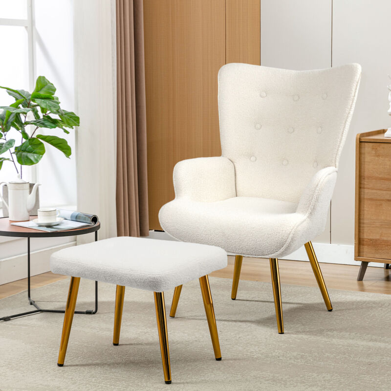 Fauteuil scandinave, avec repose pieds, chaise de relaxation, avec dossier haut et accoudoirs, fauteuil confortable pour le salon et la chambre à