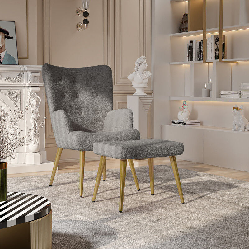 Blanketswarm - Fauteuil scandinave avec repose-pieds, chaisede relaxation avec dossier haut et accoudolrs, tissu molletonné respirant et douillet,