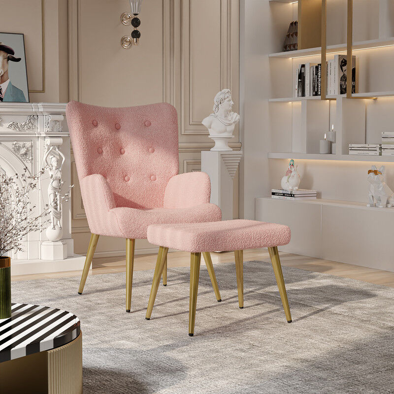 Blanketswarm - Fauteuil scandinave avec repose-pieds, chaisede relaxation avec dossier haut et accoudolrs, tissu molletonné respirant et douillet,