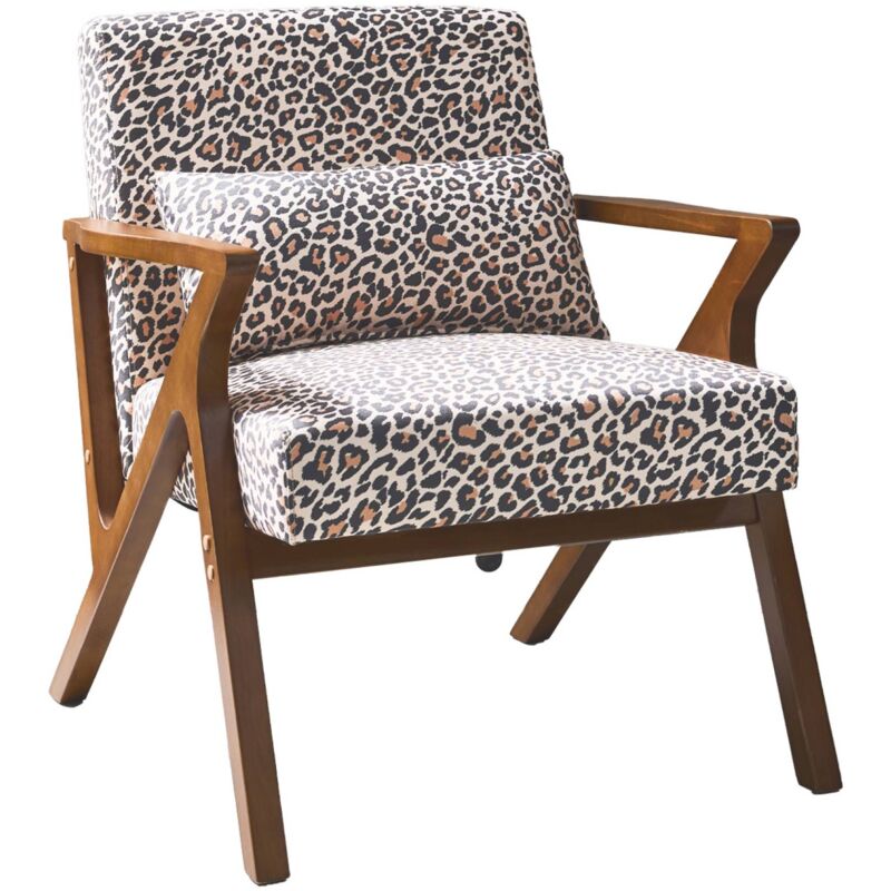 Fauteuil scandinave bois d'hévéa et imprimé léopard