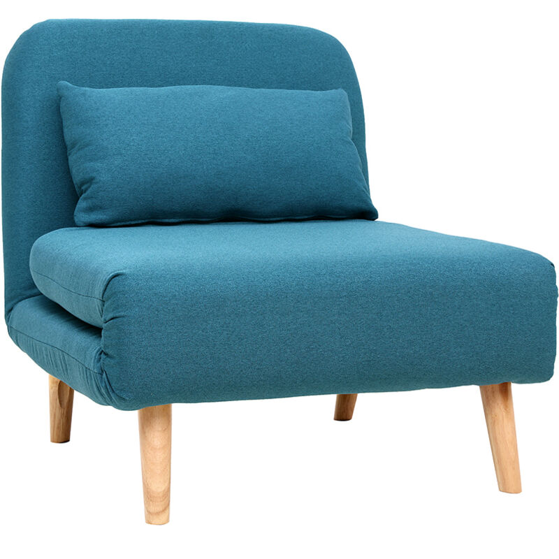 Fauteuil scandinave convertible en tissu bleu canard AMIKO