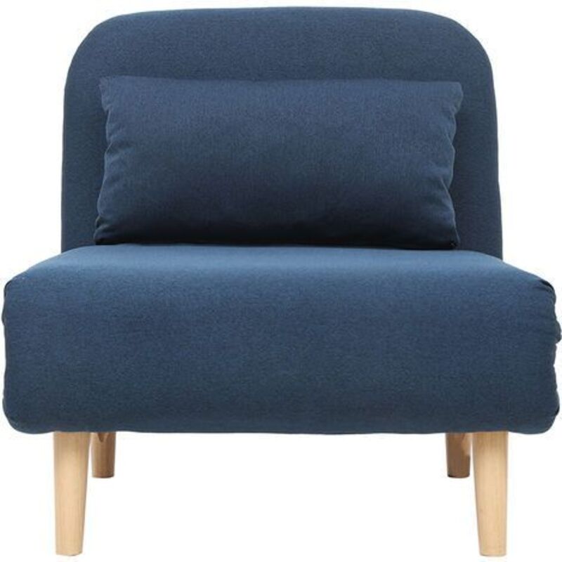 Fauteuil convertible scandinave en tissu bleu foncé et bois clair amiko