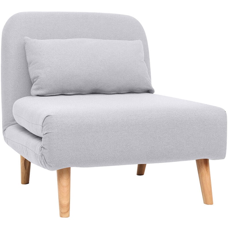 Fauteuil convertible scandinave en tissu gris clair et bois clair amiko