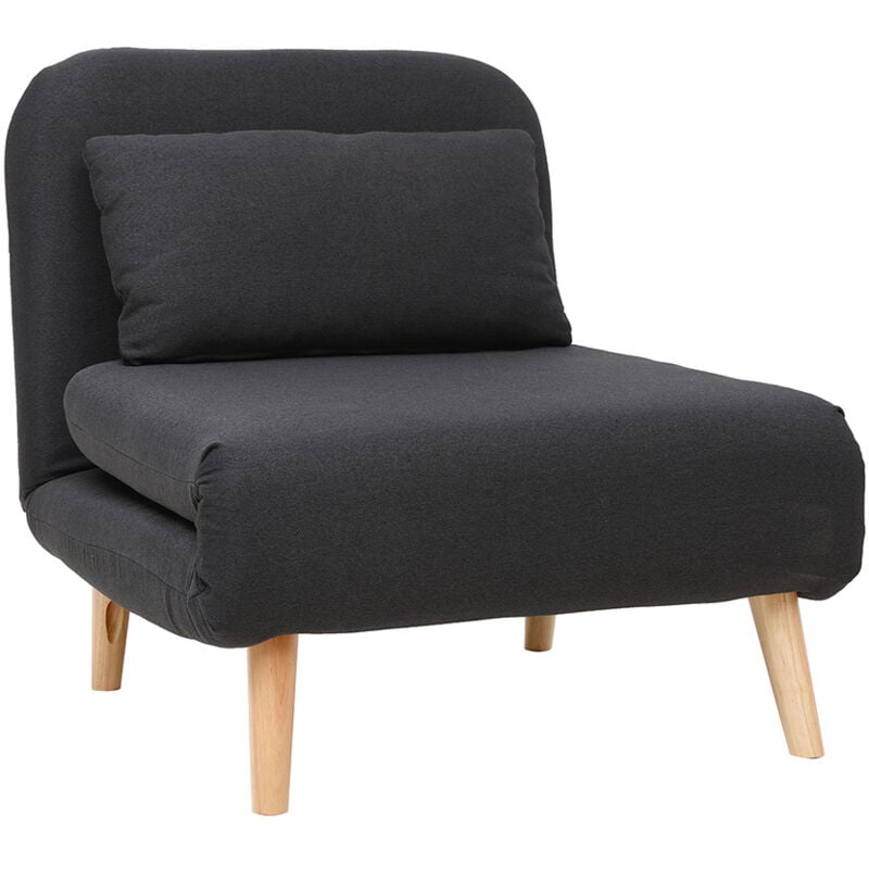 Fauteuil convertible scandinave en tissu gris foncé et bois noir amiko