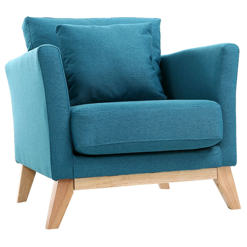 Miliboo Fauteuil scandinave d&eacute;houssable bleu canard et bois clair OSLO 