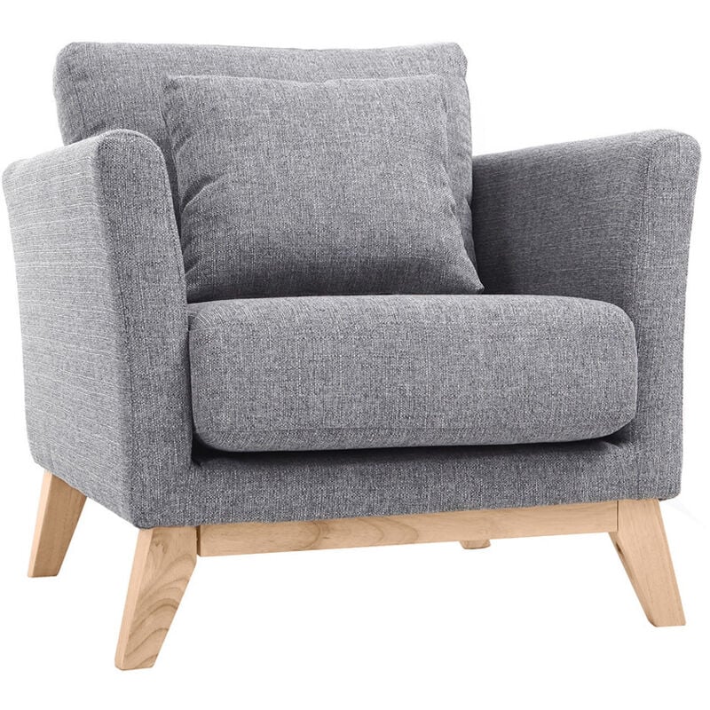 Fauteuil scandinave déhoussable en tissu gris clair et bois clair oslo