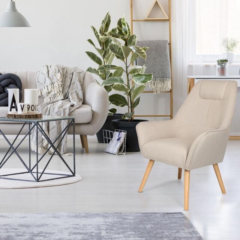 Cotecosy - Fauteuil scandinave dossier haut Fox Beige