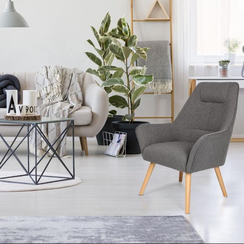 Cotecosy - Fauteuil scandinave dossier haut Fox Gris