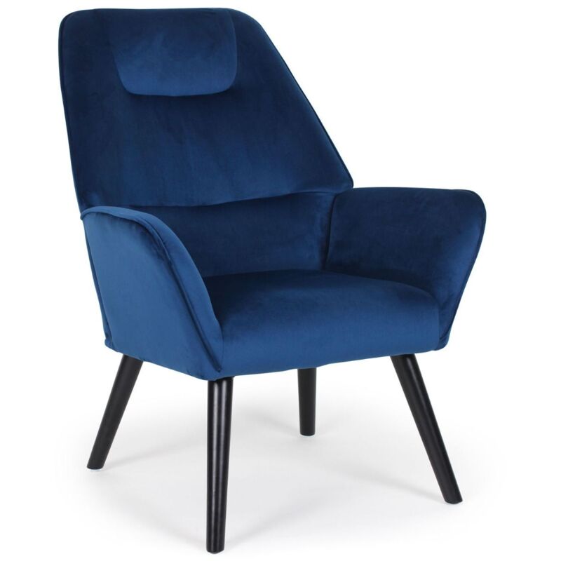 Cotecosy - Fauteuil scandinave dossier haut Fox Velours Bleu Cotecosy - Fauteuil scandinave dossier haut Fox Velours Bleu