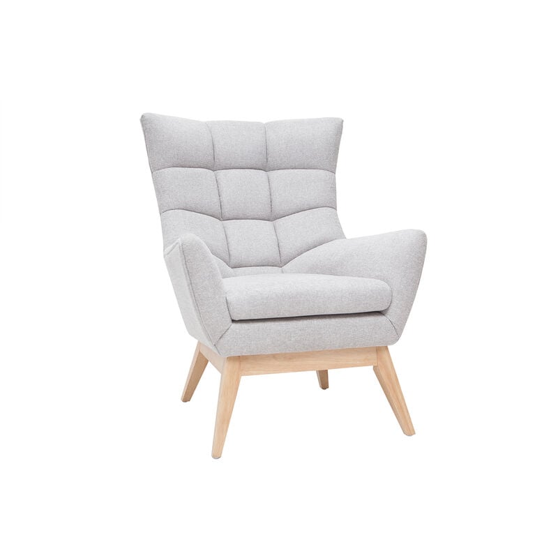 Fauteuil scandinave en tissu effet velours texturé gris clair et bois clair brody