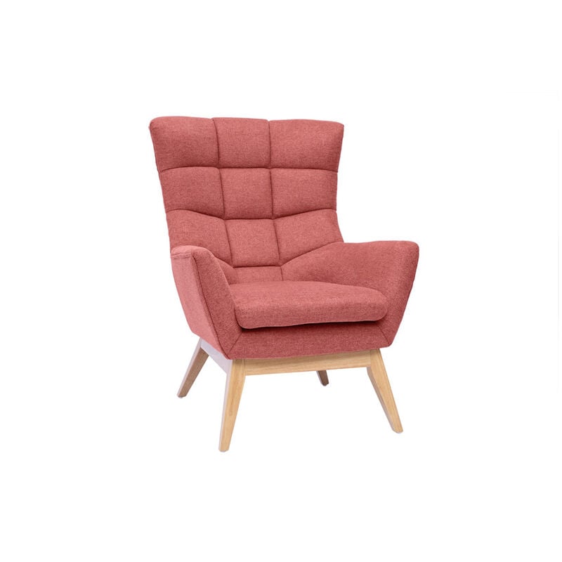 Fauteuil scandinave en tissu effet velours texturé terracotta et bois clair brody