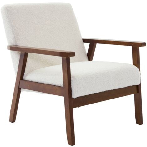 SWEEEK Fauteuil scandinave en bois d'hévéa teinté noyer clair et tissu bouclette. Isak. L 61 x P 65 x H 73cm