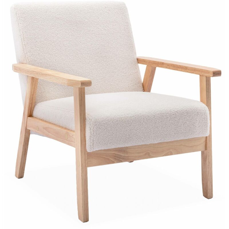 Fauteuil scandinave en bois et tissu bouclette. Isak. l 64 x p 69.5 x h 73cm