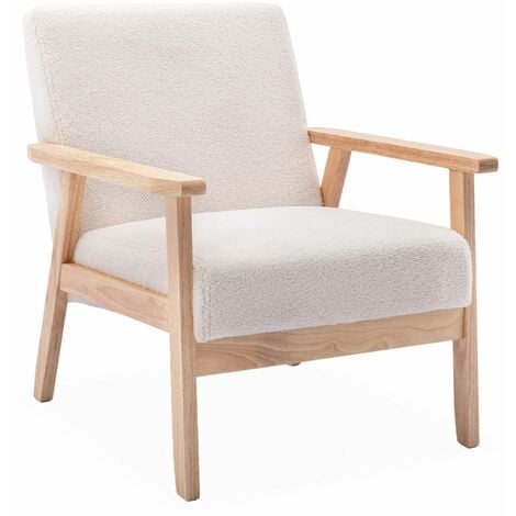 Fauteuil scandinave en bois et tissu bouclette. Isak. L 64 x P 69.5 x H 73cm