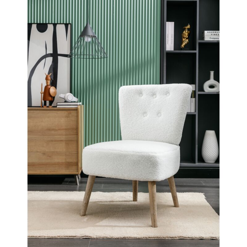 Tanant - Fauteuil scandinave en tissu, avec pieds en bois et pieds réglables, salon, chambre à coucher, 57 x 65 x 74cm, Blanc