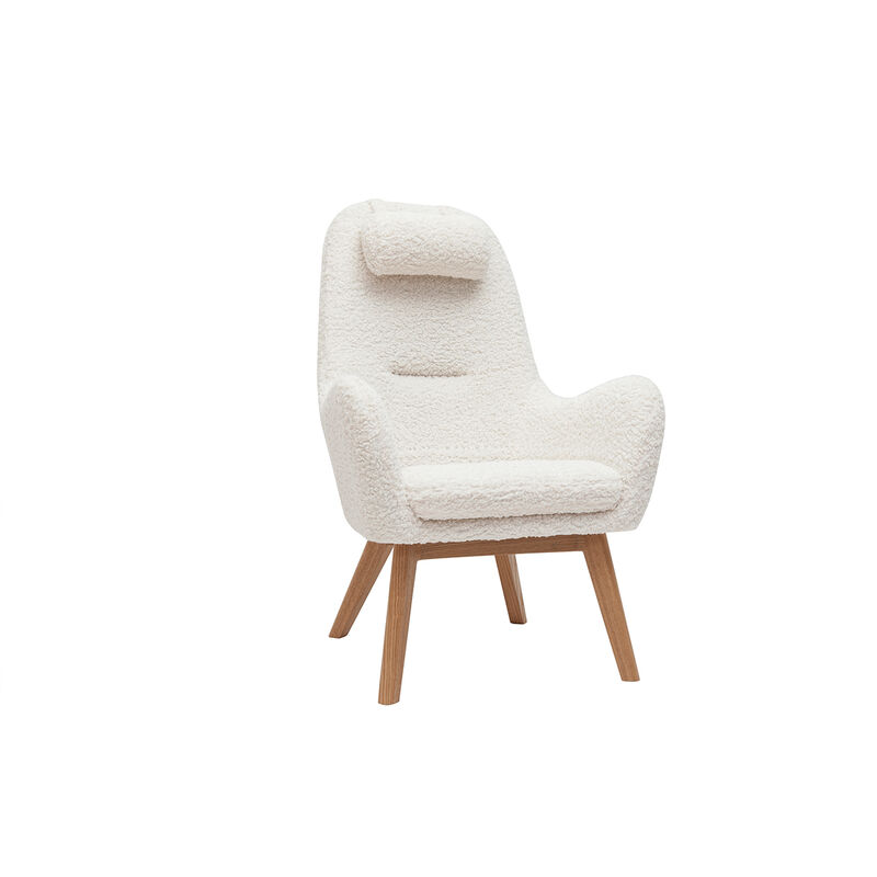 Miliboo - Fauteuil scandinave en tissu effet peau de mouton blanc et bois clair mania