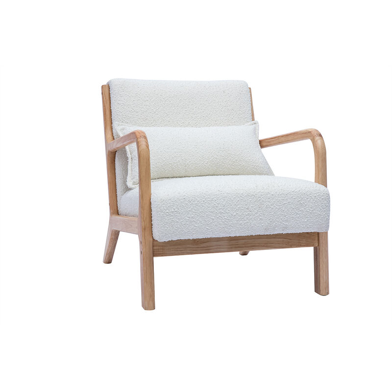 Miliboo - Fauteuil scandinave en tissu effet laine bouclée blanc et bois clair massif derry