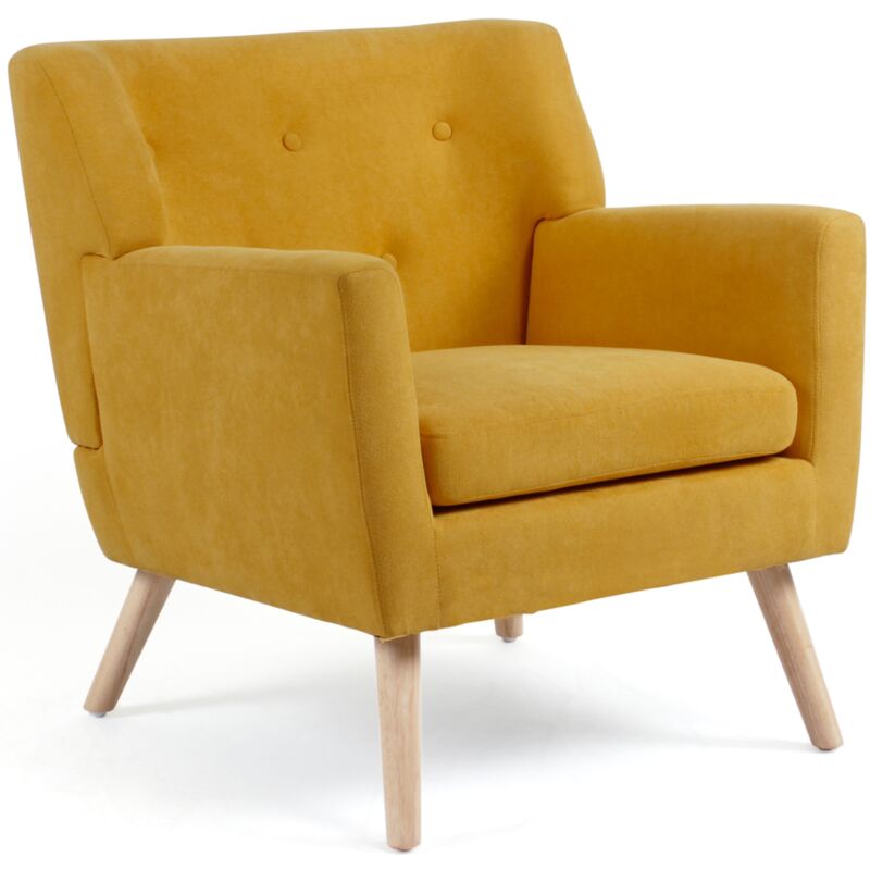 Fauteuil scandinave LIV en tissu jaune moutarde