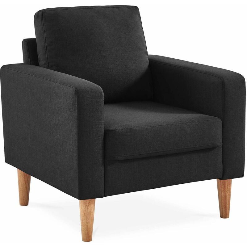 Fauteuil scandinave en tissu gris chiné foncé - Bjorn - Canapé 1 place fixe droit pieds bois