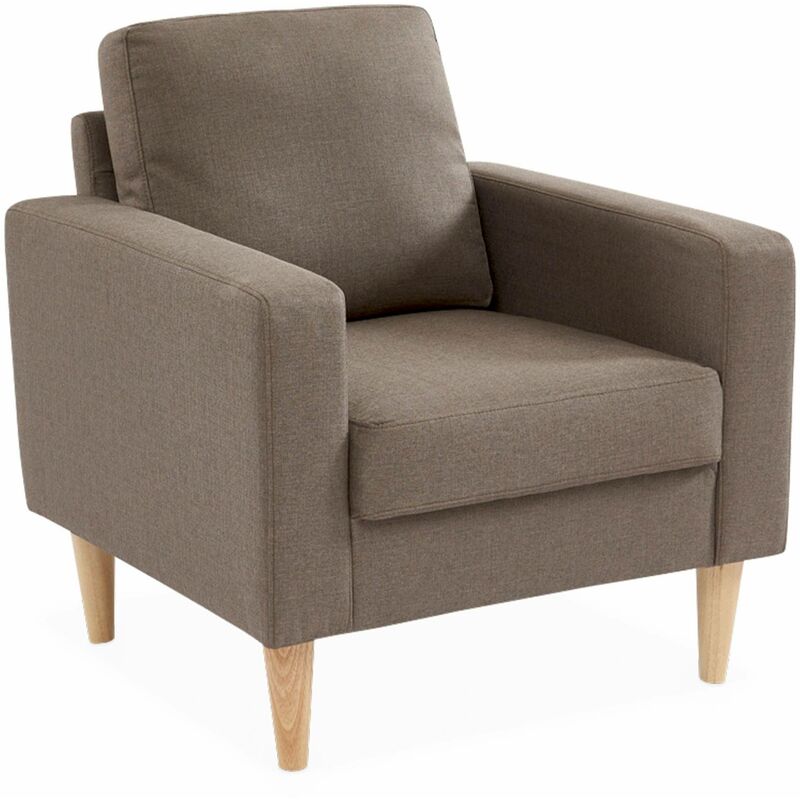 Fauteuil scandinave en tissu marron - Bjorn - Canapé 1 place fixe droit pieds bois