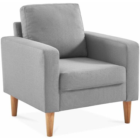 Fauteuil scandinave en tissu gris clair - Bjorn - Canapé 1 place fixe droit pieds bois