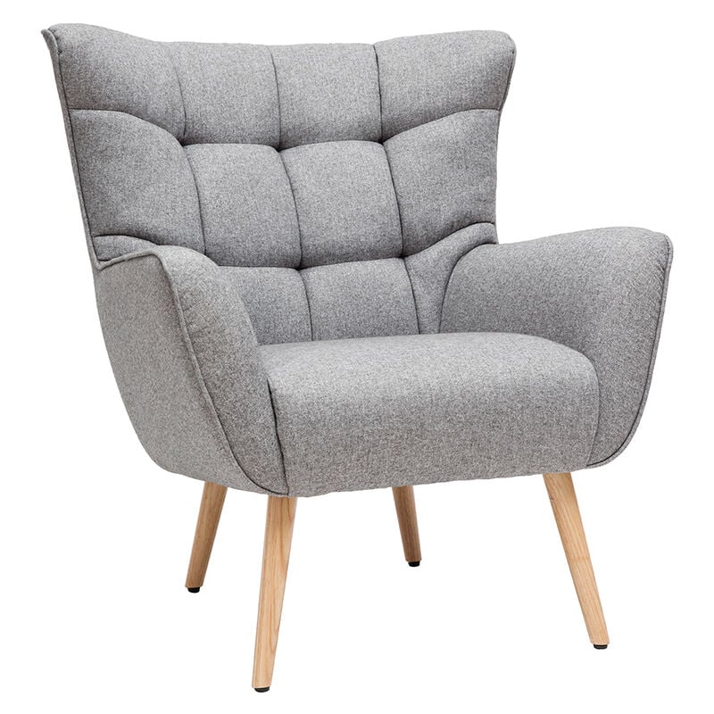 Miliboo - Fauteuil scandinave en tissu gris clair et bois clair avery