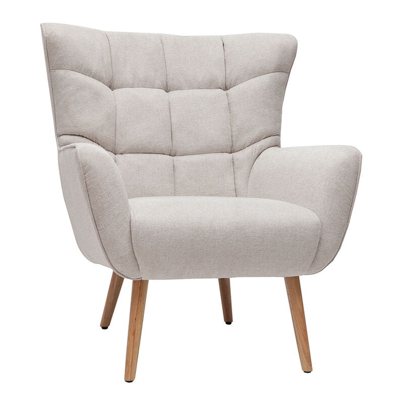 Fauteuil scandinave en tissu effet velours texturé beige et bois clair avery