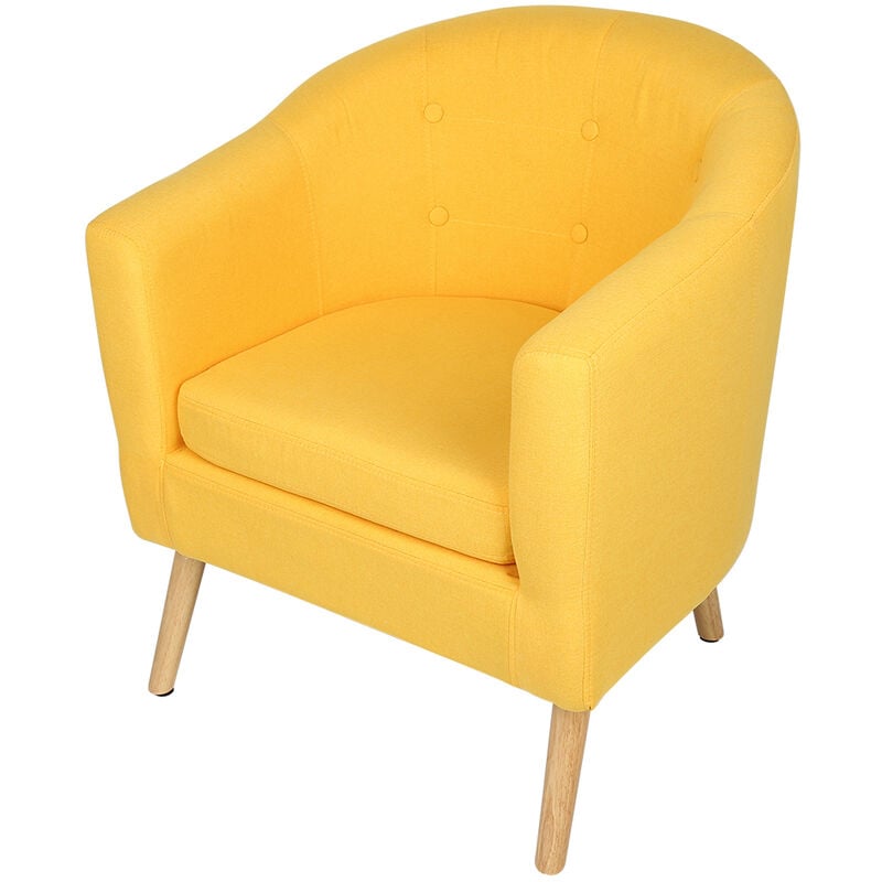 Fauteuil scandinave en tissu jaune moutarde