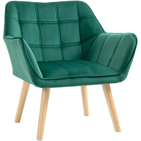 Fauteuil Scandinave en Velours Vert et Bois pour Salon, Bureau, 67x61.5x71cm