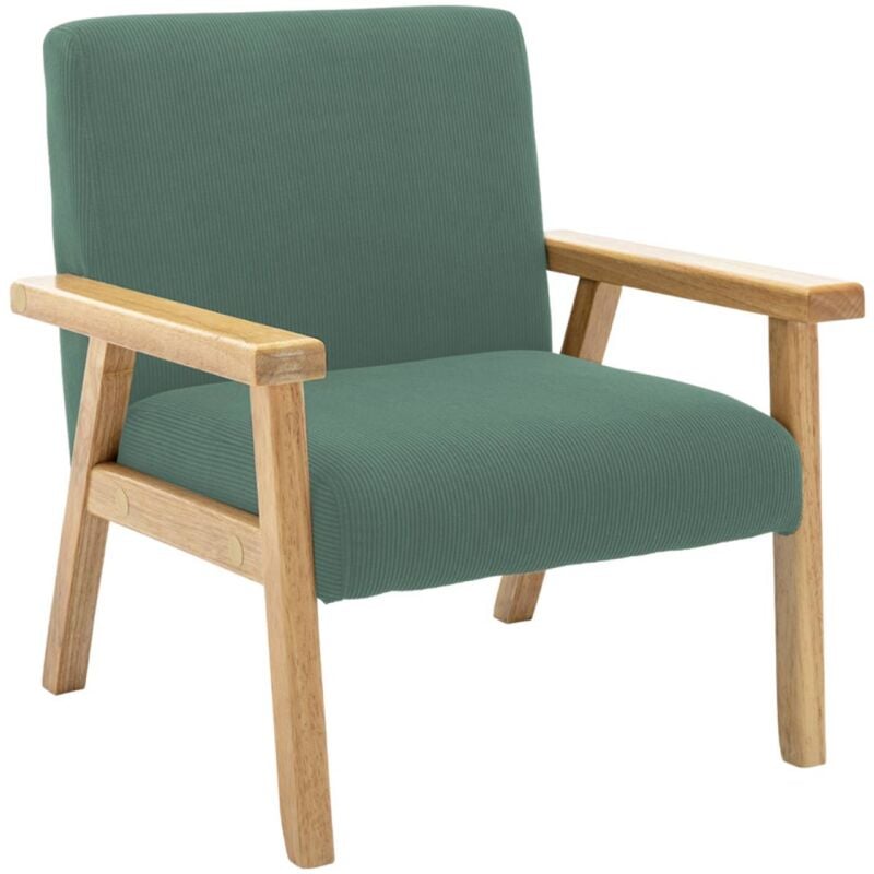 Sweeek - Fauteuil enfant en bois et velours côtelé kaki. isak l 47 x p 43.5 x h 50cm