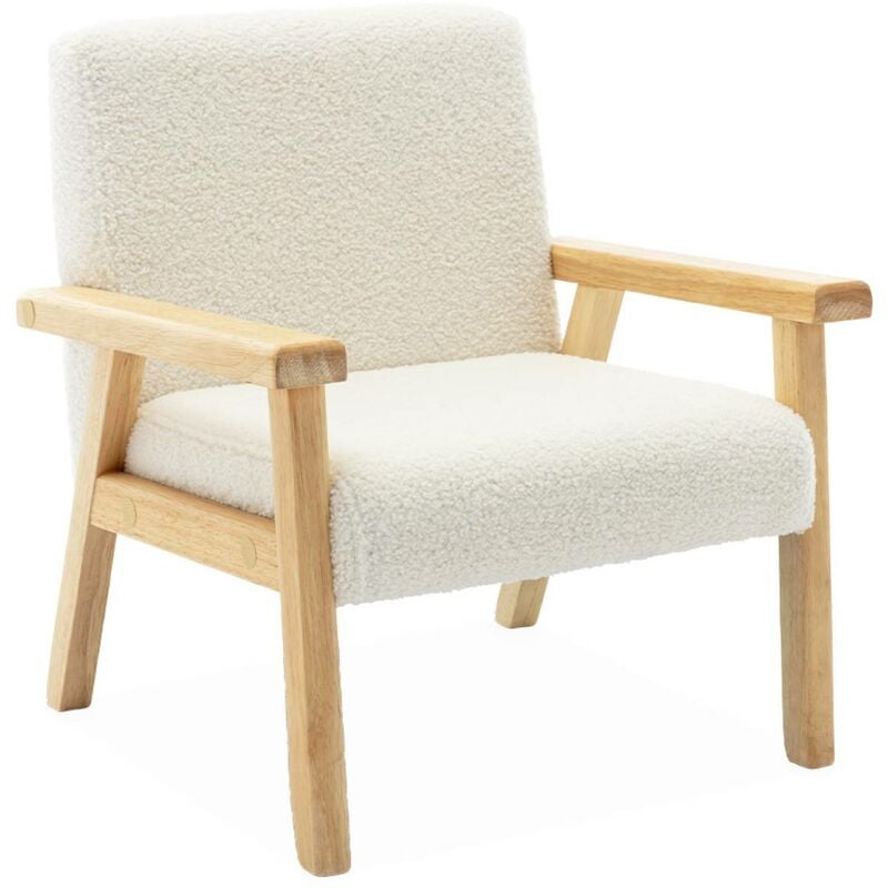 Fauteuil enfant en bois et tissu bouclette blanc. isak l 47 x p 43.5 x h 50cm