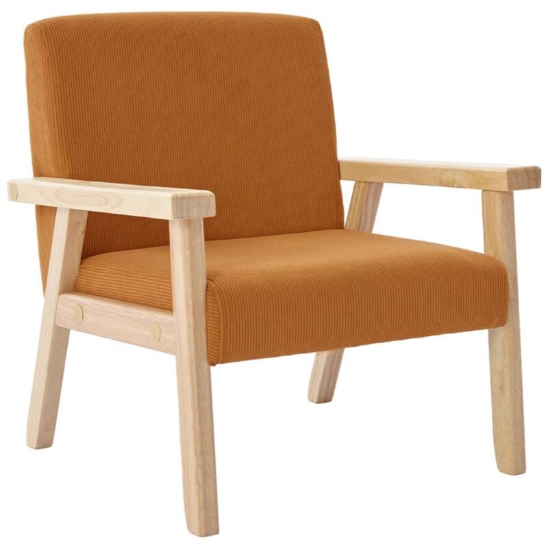 Fauteuil enfant en bois et velours côtelé moutarde. isak l 47 x p 43.5 x h 50cm