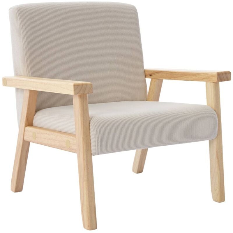 Sweeek - Fauteuil enfant en bois et velours côtelé crème. isak l 47 x p 43.5 x h 50cm