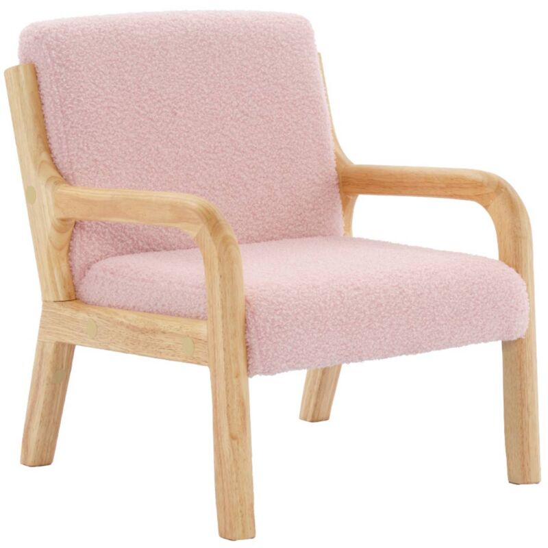 Sweeek - Fauteuil scandinave enfant en bois et tissu bouclette rose