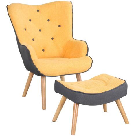 COMPRALO Fauteuil Scandinave Fauteuil Matelassé Patchwork + Repose-Pieds Ensemble Glacial En Tissu